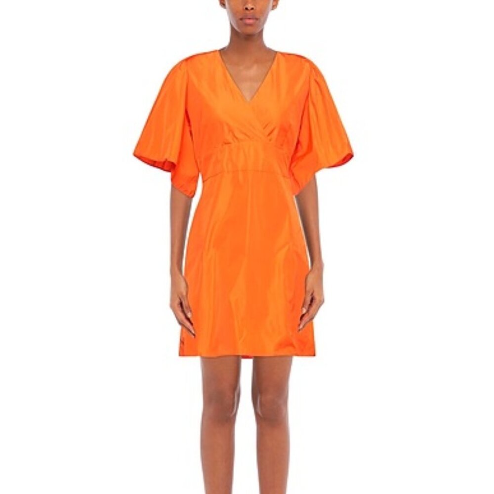 NWT Caractere Orange Taffeta Bell Sleeve Mini Dress